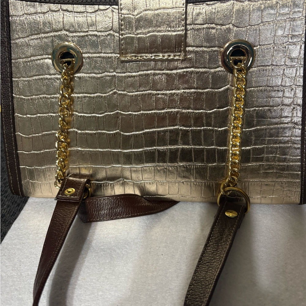 Elegant Gold and Brown Croc-Embossed Women's Bag
